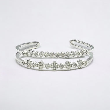 18K Gold/Silver Double Lined CZ Clover Bracelet