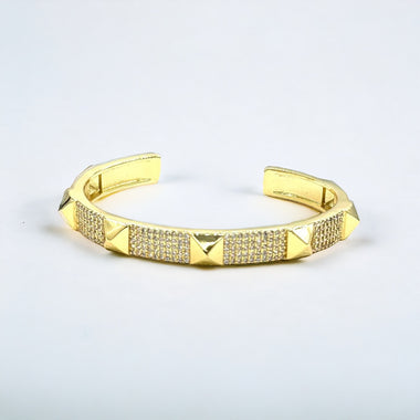 18k Gold/Silver Pave Stud Open Cuff Bangle