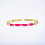 18K Enamel CZ Marquise Stone Shape Flexible Beads Bracelet