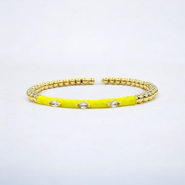 18K Enamel CZ Marquise Stone Shape Flexible Beads Bracelet