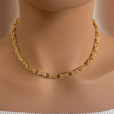 18K Gold/Silver Byzantine Chain Necklace
