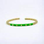 18K Enamel CZ Square Stone Shape Flexible Beads Bracelet