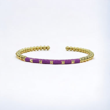 18K Enamel CZ Square Stone Shape Flexible Beads Bracelet
