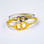 18K Gold/Silver Interlock Double Ring CZ Bracelet