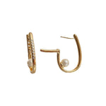 18K Gold U Shaped Pearl Hoop Earrings