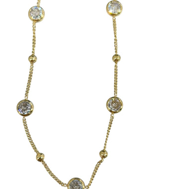Stainless Steel Gold/Silver Plated 3MM Beaded With Round Diamond Cut Stone Necklace