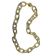 18K Gold/Silver Plated Textured & CZ Oval Link Necklace