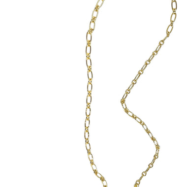 18K Gold Plated Oval Link Paperclip With Diamond Cut Stone & Ring Charm Necklace