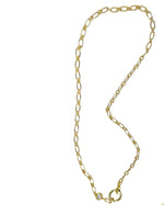 18K Gold Plated Oval Link Paperclip With Diamond Cut Stone & Ring Charm Necklace