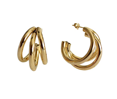 18Kt Gold/Silver Plated Triple Hoop Earrings