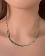 Cubic Zirconia Half Tennis Necklace and Paper Clip Link