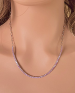 Cubic Zirconia Half Tennis Necklace and Paper Clip Link