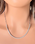 Cubic Zirconia Half Tennis Necklace and Paper Clip Link