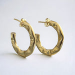 High Polish Textured Hoop Earrings in 18K Gold