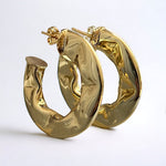 High Polish Textured Hoop Earrings in 18K Gold