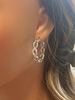 32mm CZ Oval Link Hoop Earrings