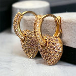 Cubic Zirconia Heart Dangling Huggie Earrings