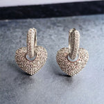 Cubic Zirconia Heart Dangling Huggie Earrings