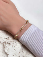 18K Gold/Silver CZ Long Oval Link Bracelet