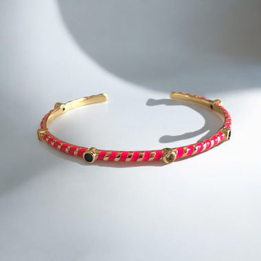 Gold Plated Enamel Inspired Stones Open Cuff  Bracelet