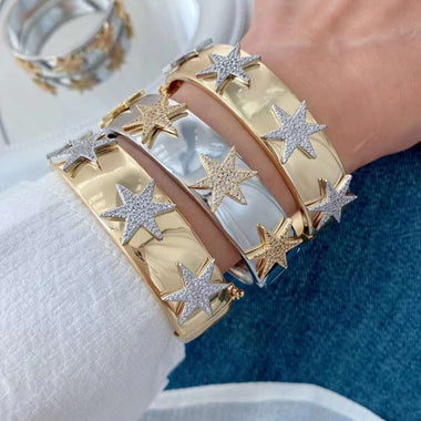 18K Gold/Silver Plated With Opposite Color Diamond Star Bracelet