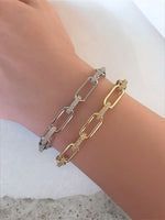 18K Gold/Silver Plated Twisted CZ Oval Link Bracelet