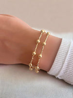 18K Gold 5mm Bead With Shiny Crysta3 2mm 6 Bead Bracelet