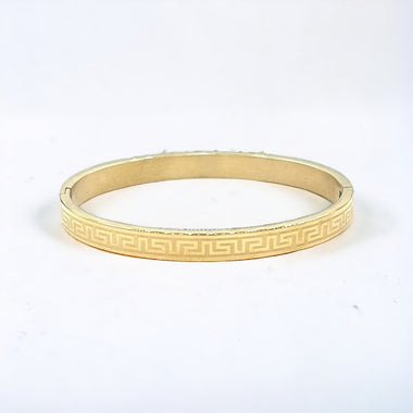 Stainless Steel Gold 6MM Greek Design With White Enamel Bangle